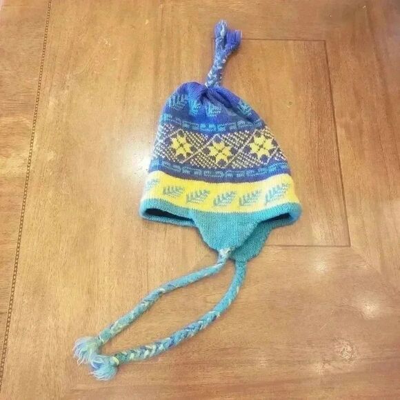 𝅺Pinyon Products Men's Navy/Yellow/Turquoise Wool Beanie - Picture 9 of 13